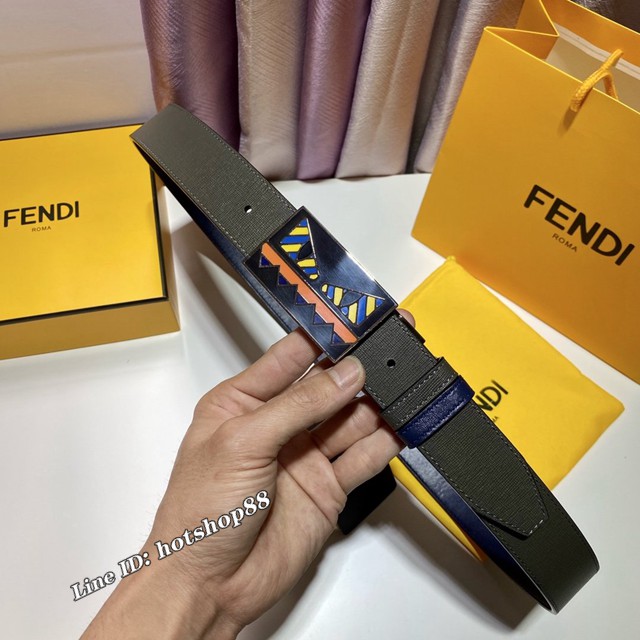 FENDI閃電旋轉磨膠扣小怪獸腰帶 芬迪雙面小牛皮皮帶  jjp2697